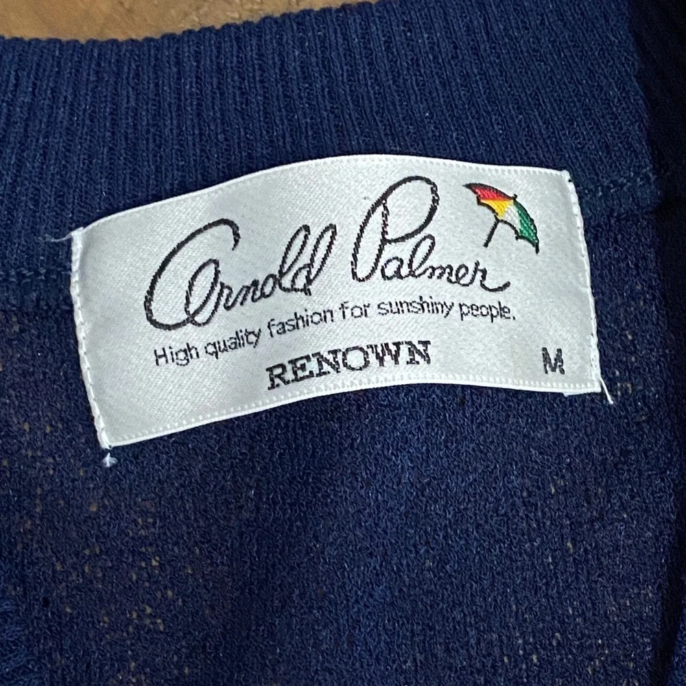 Arnold Palmer Renown Vintage V-Neck Sweater Navy Blue Umbrella Logo Mens M